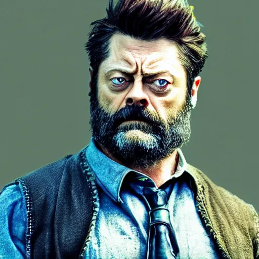 Image similar to nick offerman ( accurate face ) as wolverine, with wolverine claws, photorealistic logan movie still, highly detailed, 8 k