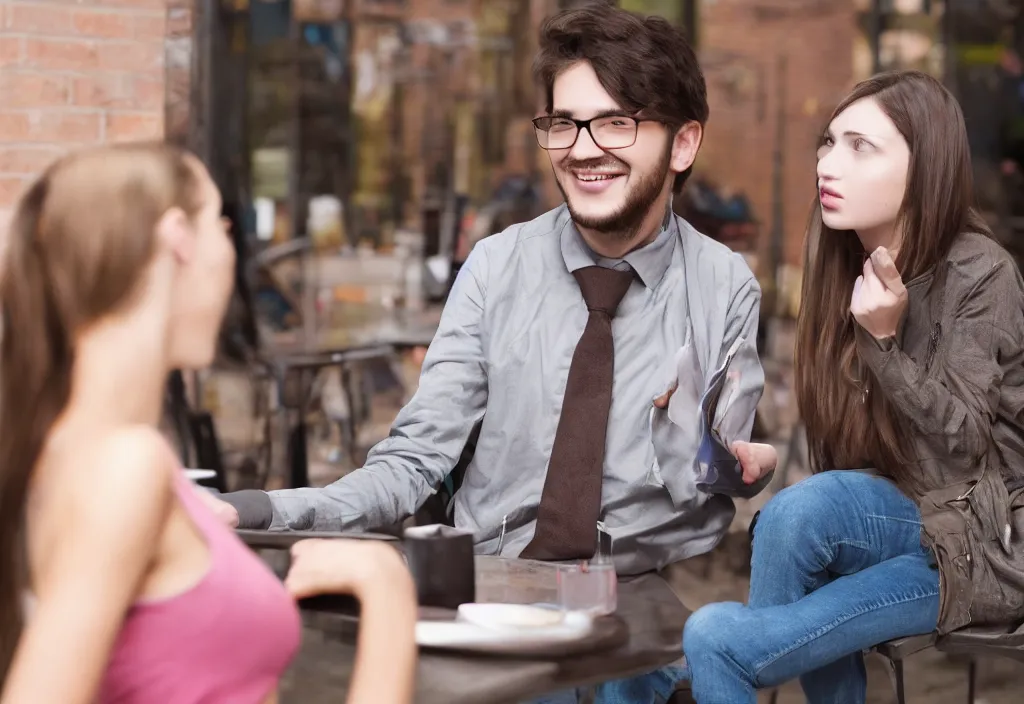 Image similar to weird guy trying to talk to a girl, hd, high detailed