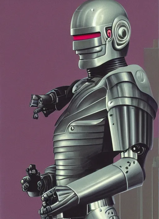 Prompt: portrait of Robocop (1987), detailed, coherent, painted by Edward Hopper, Wayne Barlowe, James Gilleard, airbrush, art by James Jean
