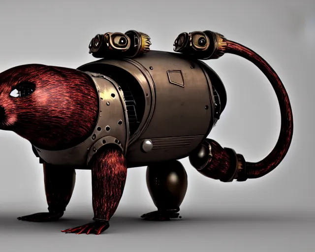 Prompt: futuristic steampunk ferret - shaped robot, 3 d octane render, cyberpunk ferret - shaped mechanical robot