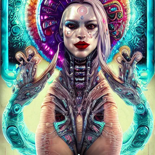 Image similar to underwater cosmic fractal biopunk giger portrait of harley quinn, pixar style, by tristan eaton stanley artgerm and tom bagshaw.