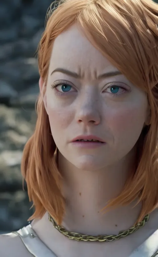 Image similar to epic cinematic still of live action chrono trigger movie, emma stone as marle, 8 k, 8 5 mm