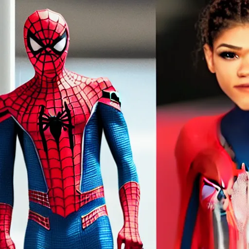 Image similar to Zendaya as spiderman without mask, spiderman movie still