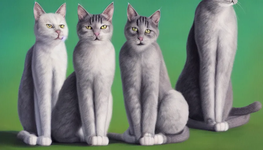 Image similar to artwork of really tall sitting cats by bob eggerton, thick brush, 4 k resolution