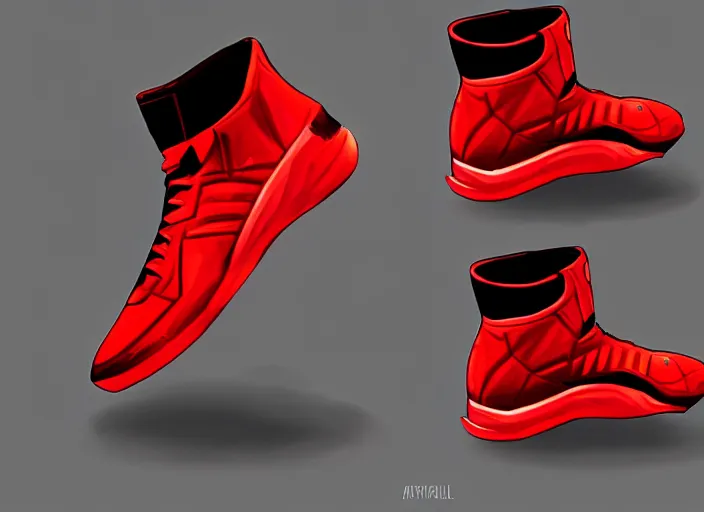 Image similar to basketball sneakers concept of daredevil, trending on artstation, smooth, sharp focus