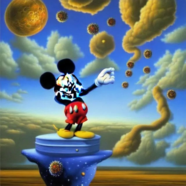 Image similar to an oil on canvas portrait painting of mickey mouse, surrealism, surrealist, cosmic horror, rob gonsalves, high detail