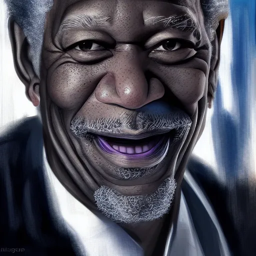 Image similar to Morgan Freeman is The Joker, hyperdetailed, artstation, cgsociety, 8k