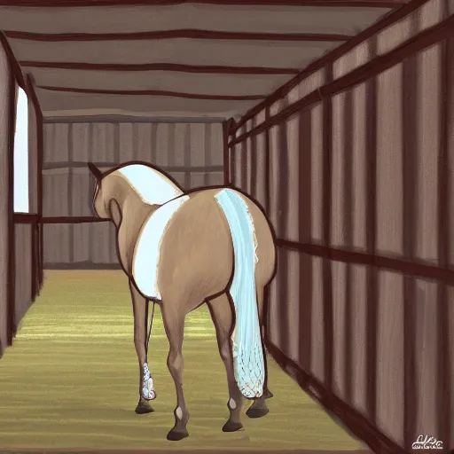 Prompt: digital painting of a majestic horse in a stable, diffused