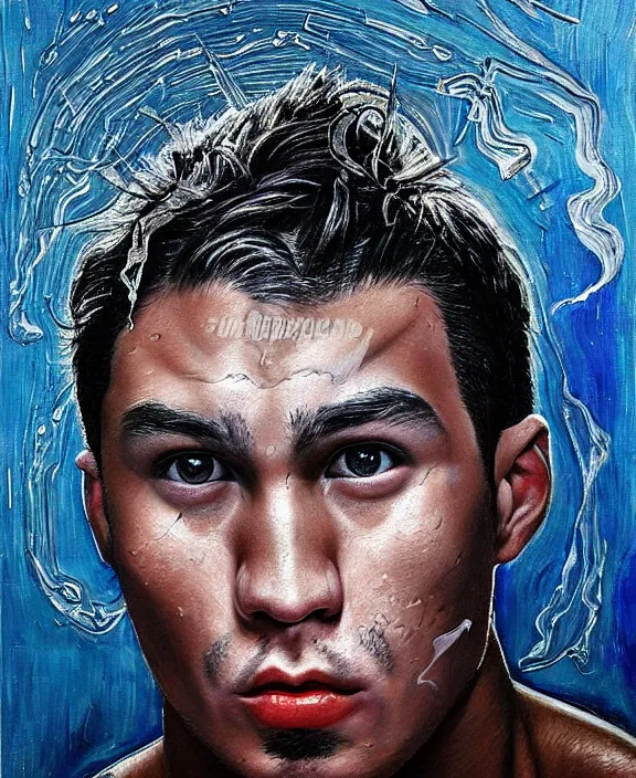 Image similar to ! dream portrait of a handsome young tejano mma fighter, art by denys tsiperko and bogdan rezunenko, hyperrealism