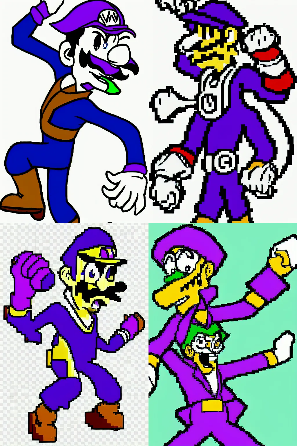 Prompt: Sprite of waluigi from Street Fighter 3,