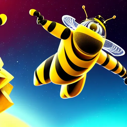 Prompt: the bee movie main characters in space digital illustration 4 k hd