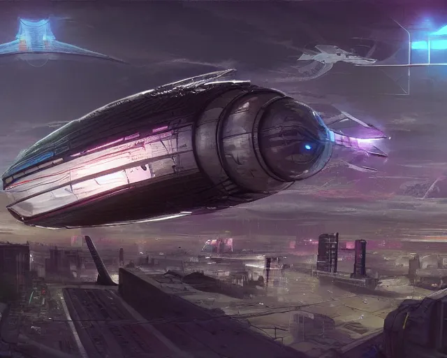 Prompt: cyberpunk zeppelin, scifi concept art