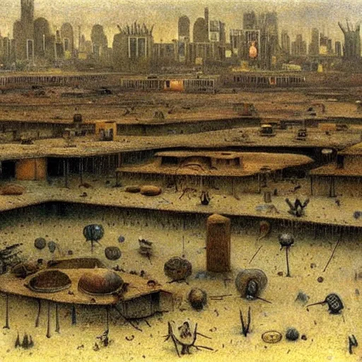 Image similar to a hyper realistic painting of an alien settlement in the middle of a human city, by alfred kubin, highly detailed, vivid color,