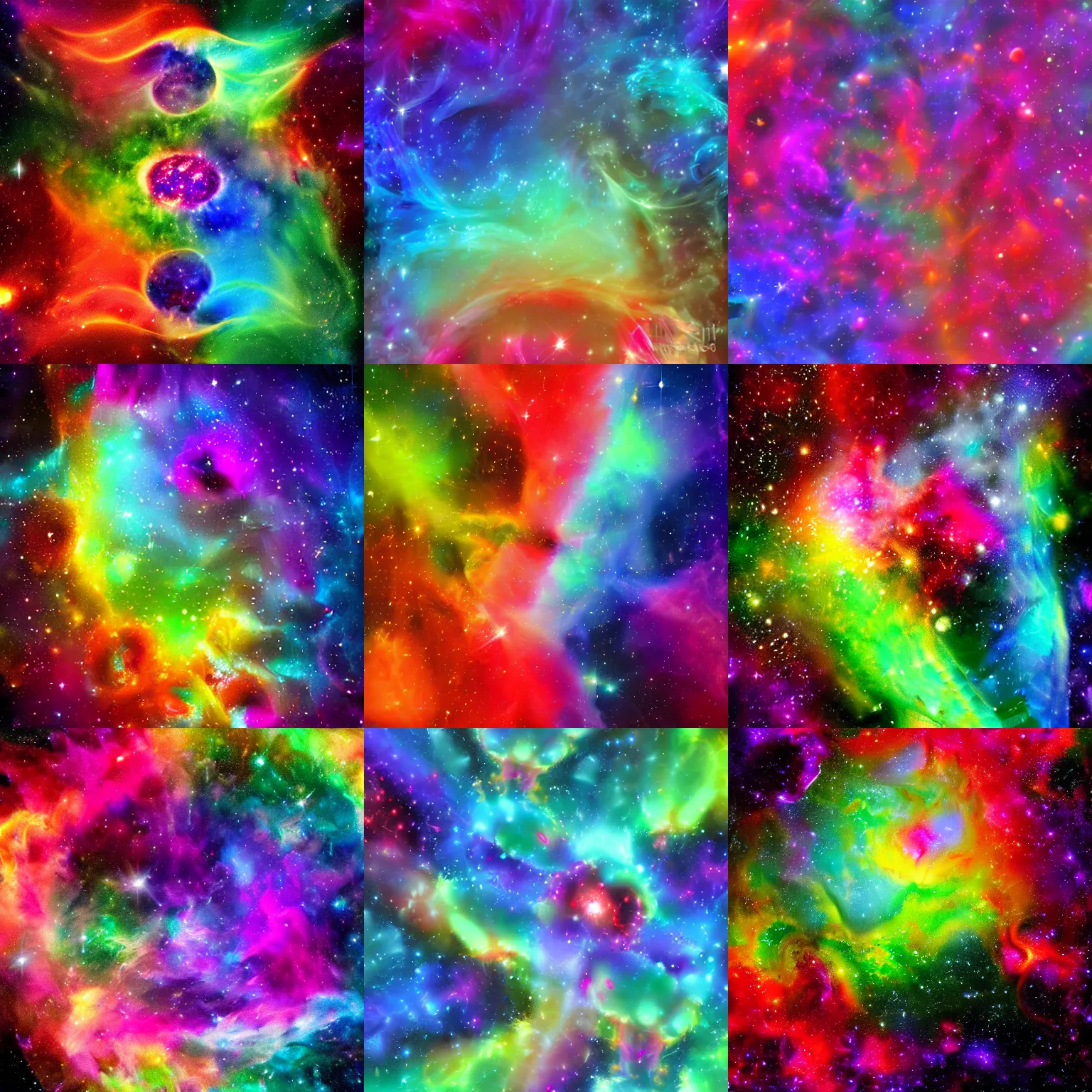 Prompt: technicolor ice cream cones in a nebula, surreal, highly detailed, digital art