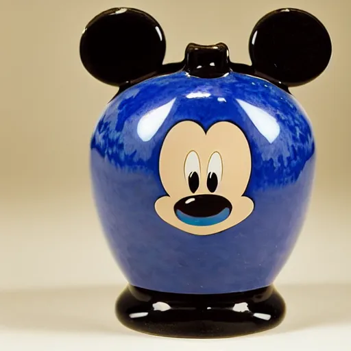 Image similar to a delft blue vase with a happy mickey mouse depicted on it ; extremely detailed ; f / 1. 4, 9 0 mm