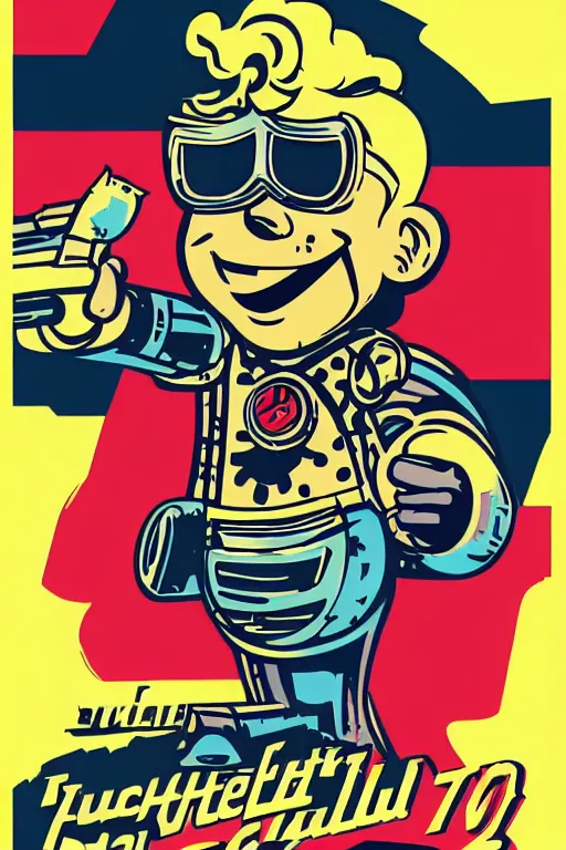 Image similar to fallout 7 6 retro futurist illustration art by butcher billy, sticker, colorful, illustration, highly detailed, simple, smooth and clean vector curves, no jagged lines, vector art, smooth andy warhol style