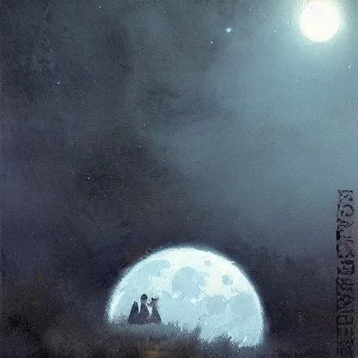 Prompt: broken moon at the night sky, oil painting, by Greg Rutkowski