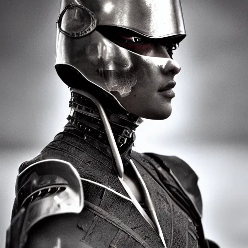 Image similar to an award winning portrait photo of a futuristic warrior