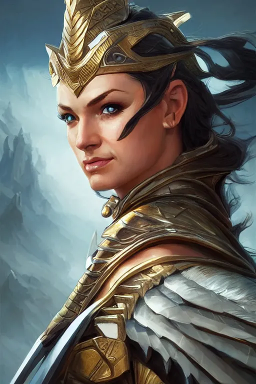 Image similar to amazon valkyrie athena, d & d, fantasy, portrait, highly detailed, headshot, digital painting, trending on artstation, concept art, sharp focus, illustration, art by artgerm and greg rutkowski and magali villeneuve