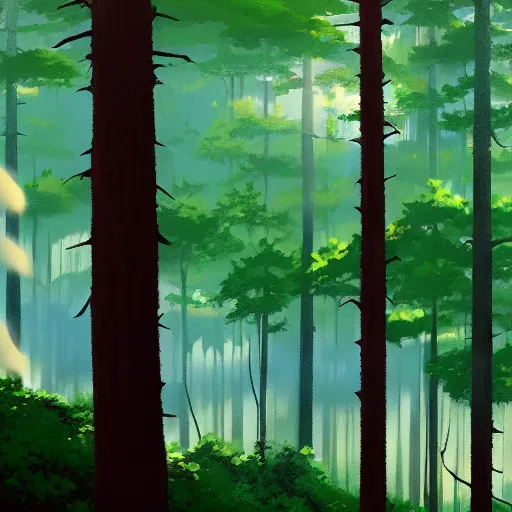 Prompt: forest lanscape panorama by makoto shinkai in pixar style airbrush gouache