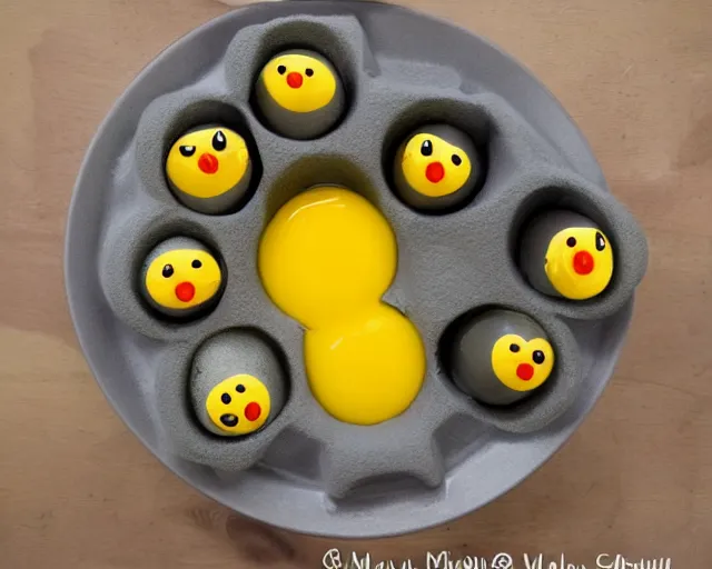 Image similar to eggs with happy faces on them. they have arms and legs made of twigs. yolk is pouring out of their snout. they had a hearty laugh. boogers are coming out of their noise.