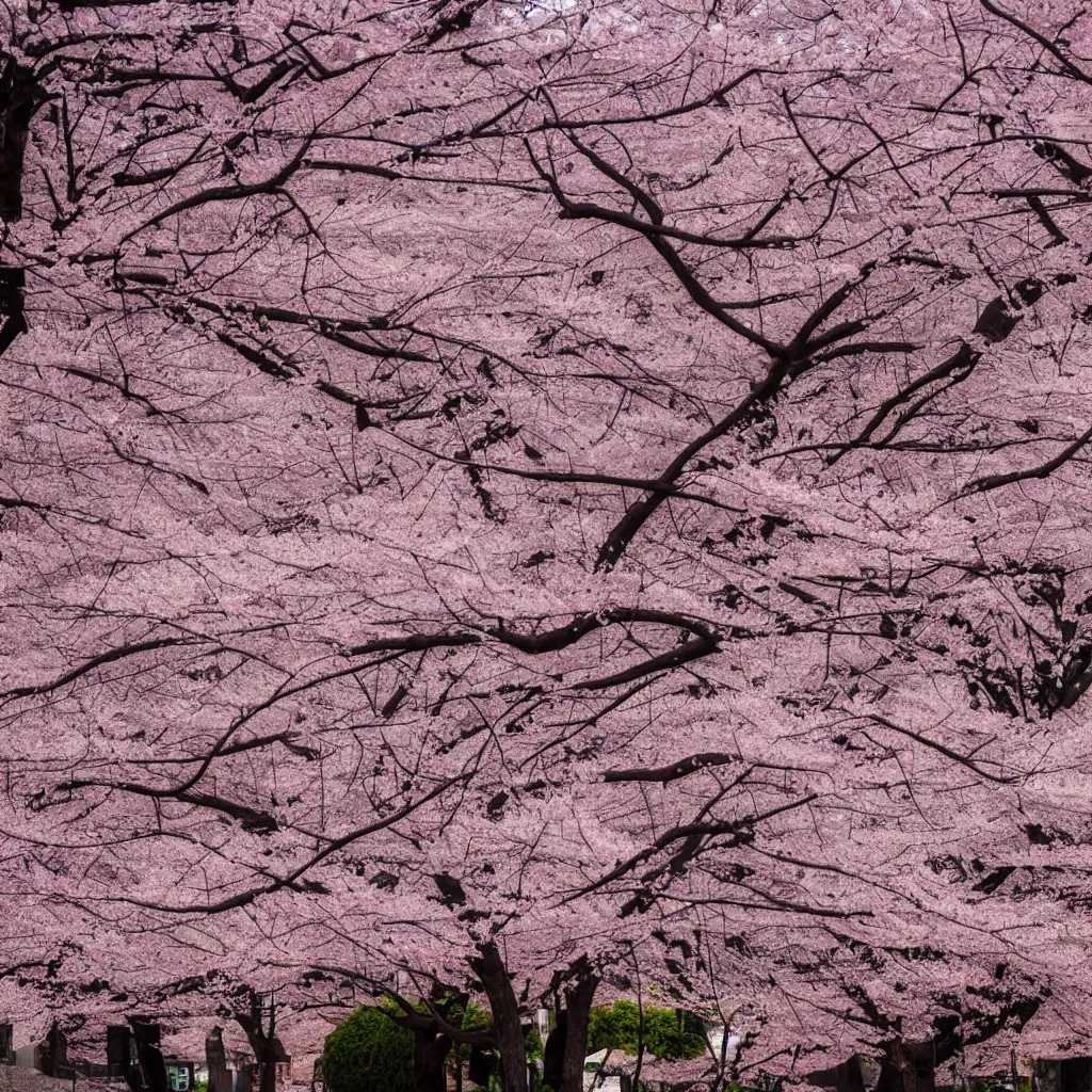 Image similar to old empty samurai city surrounded by sakura trees few