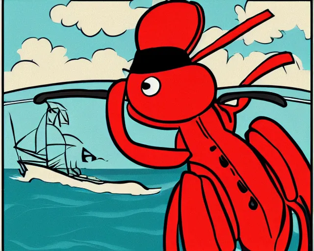 Prompt: Lobster ship captain, vintage cartoon style