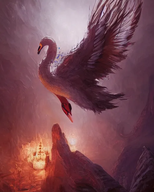 Image similar to Swan, Anthropomorphized, Magical, D&D, artstation, fantasy, magic the gathering artwork, cinematic lighting, centered, symmetrical, highly detailed, digital painting, , concept art, smooth, sharp focus, illustration, volumetric lighting, epic Composition, 8k, art by Akihiko Yoshida and Greg Rutkowski and Craig Mullins, oil painting, cgsociety