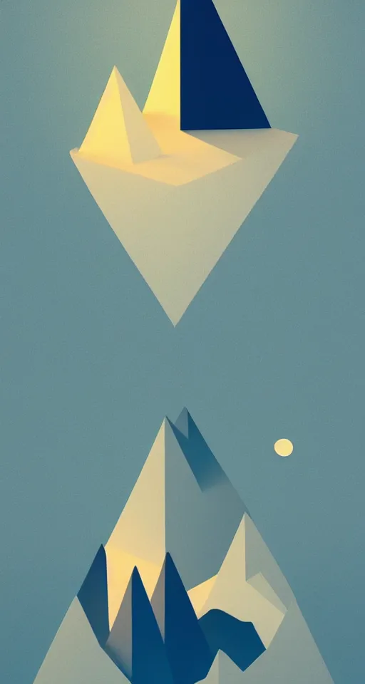 Image similar to geometric design minimalist isometric mountain with full moon behind the top, trending on artstation, cute digital art, monument valley