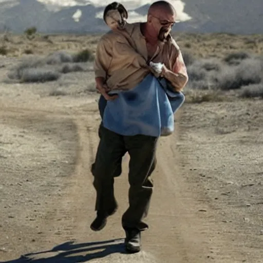 Prompt: walter white. carrying kim kardashian. breaking bad