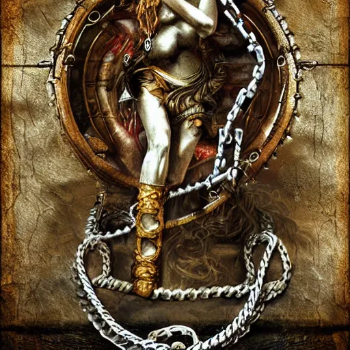 Image similar to relinquished god in chains, fantasy, beautiful digital art