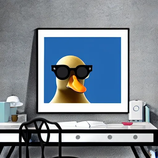 Prompt: Duck with sunglasses, poster art