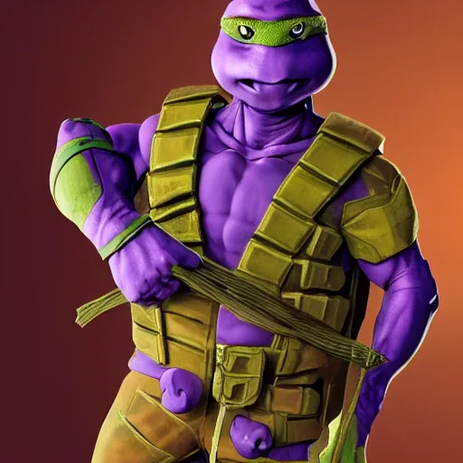 Image similar to donatello from the teenage mutant ninja turtles movie, 1 9 9 0 s, friendly, high detailed, octane render