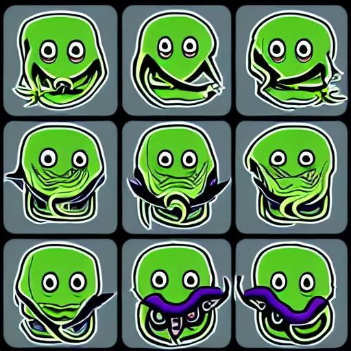 Prompt: cthulhu as hello emoji, telegram sticker design, flat design, glossy design, white outline.