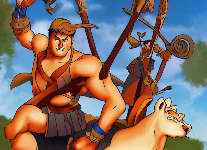 Image similar to official digital painting artwork of a male warrior character by don bluth.