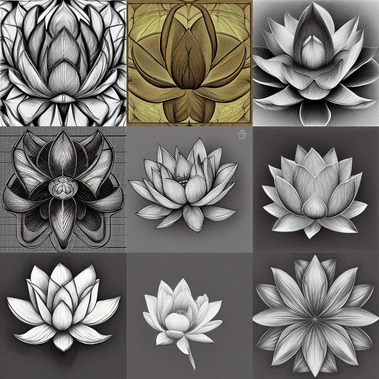 Prompt: beautiful aesthetic inspirational professional digital chalk skech of a lotus by m. c. escher, ultra detailed, fine details, trending on artstation, high quality paper