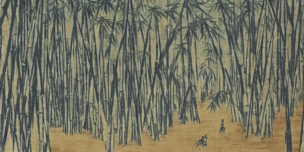 Prompt: a 1 9 6 0 s han dynasty bamboo forest landscape painting