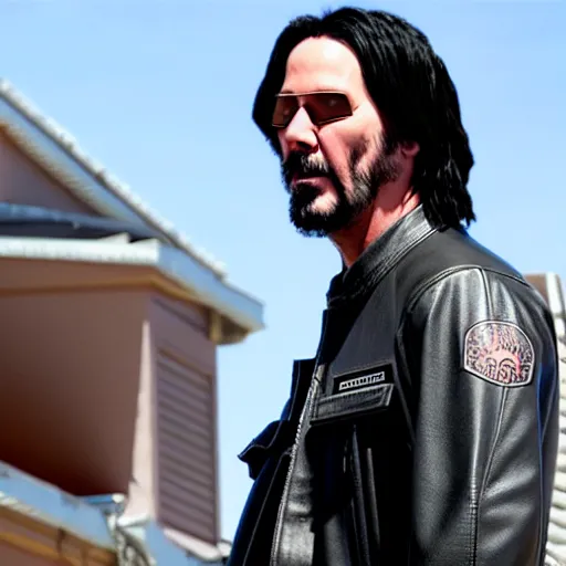 Image similar to Keanu Reeves in Sons of anarchy very detail4K quality super realistic