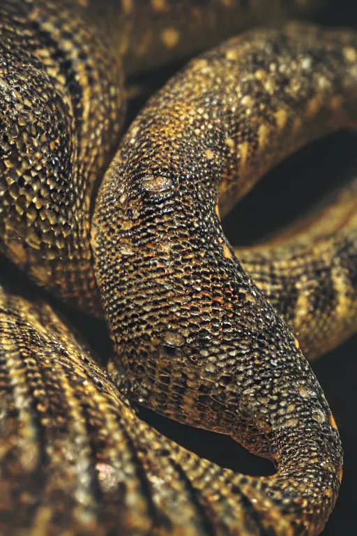 Prompt: a macro photo of a smol snek at the camera, dynamic pose, close - up, intricate details, intricately detailed scales, intricate textures, warm lighting, vivid colors, smoke and mist, realistic octane render, hyper realistic render, volumetric shading, depth of field, raytracing, 8 k,