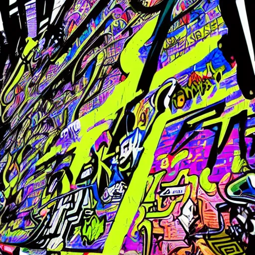 Image similar to jet set radio, noise tanks, graffiti, intricate, robotic, digital art, art station, neo tokyo