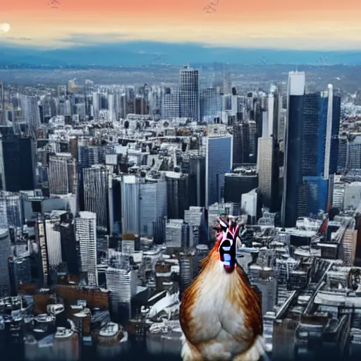 Prompt: colossal chicken towering over city scape, HD extremely realistic