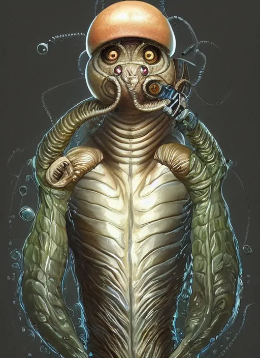 Image similar to full body picure of slimy mollusk as elon musk!!!, anthropomorphic character, drool, concept art, intricate, elegant, highly detailed, digital painting, artstation, wallpaper, smooth, sharp focus, illustration, art by giger and artgerm and greg rutkowski and alphonse mucha