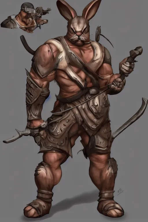 Prompt: anthropomorphic muscled rabbit warrior, Artstation