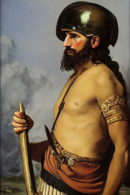 Prompt: realistic painting of a roman soldier in the style of Gustave Courbet