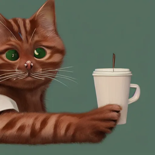 Image similar to cat drinking a starbucks coffee, hyperdetailed, artstation, cgsociety, 8k