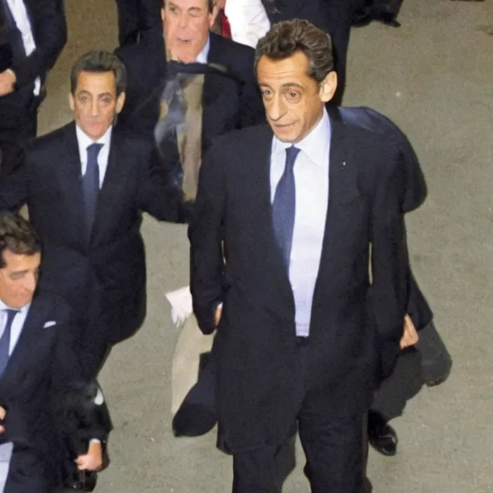 Prompt: picture of sus Nicolas Sarkozy, very very low quality security footage heavy grainy picture