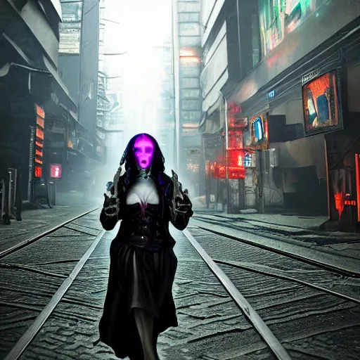 Image similar to cyberpunk witch photograph, realistic, 9 k