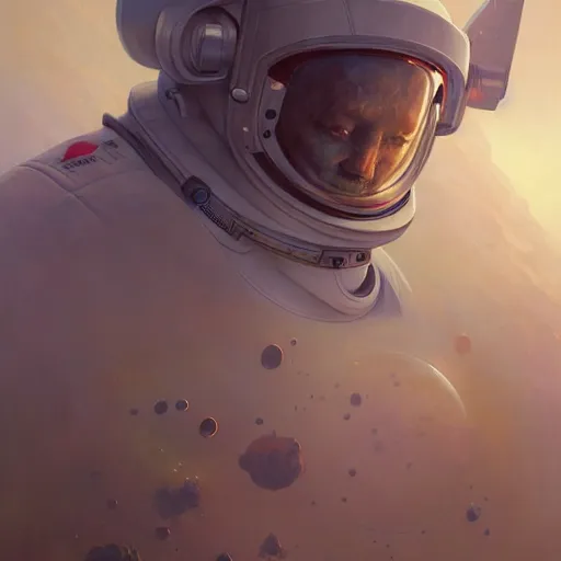 Prompt: a concept art portrait of an astronaut on a depth of field background, artstation, award - winning realistic sci - fi concept art by jim burns and greg rutkowski, beksinski, a realism masterpiece, muted color palette, james gilleard, bruegel, alphonse mucha, and yoshitaka amano