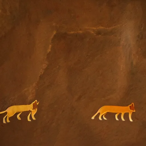 Image similar to ancient cave painting of a shiba inu