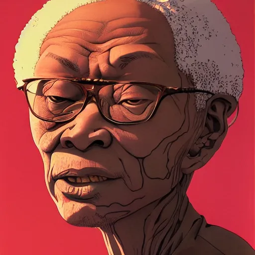 Image similar to senior citizen portrait soft light painted by james jean and katsuhiro otomo and erik jones, inspired by kenyan akira anime, smooth face feature, intricate oil painting, high detail illustration, sharp high detail, manga and anime 1 9 9 9